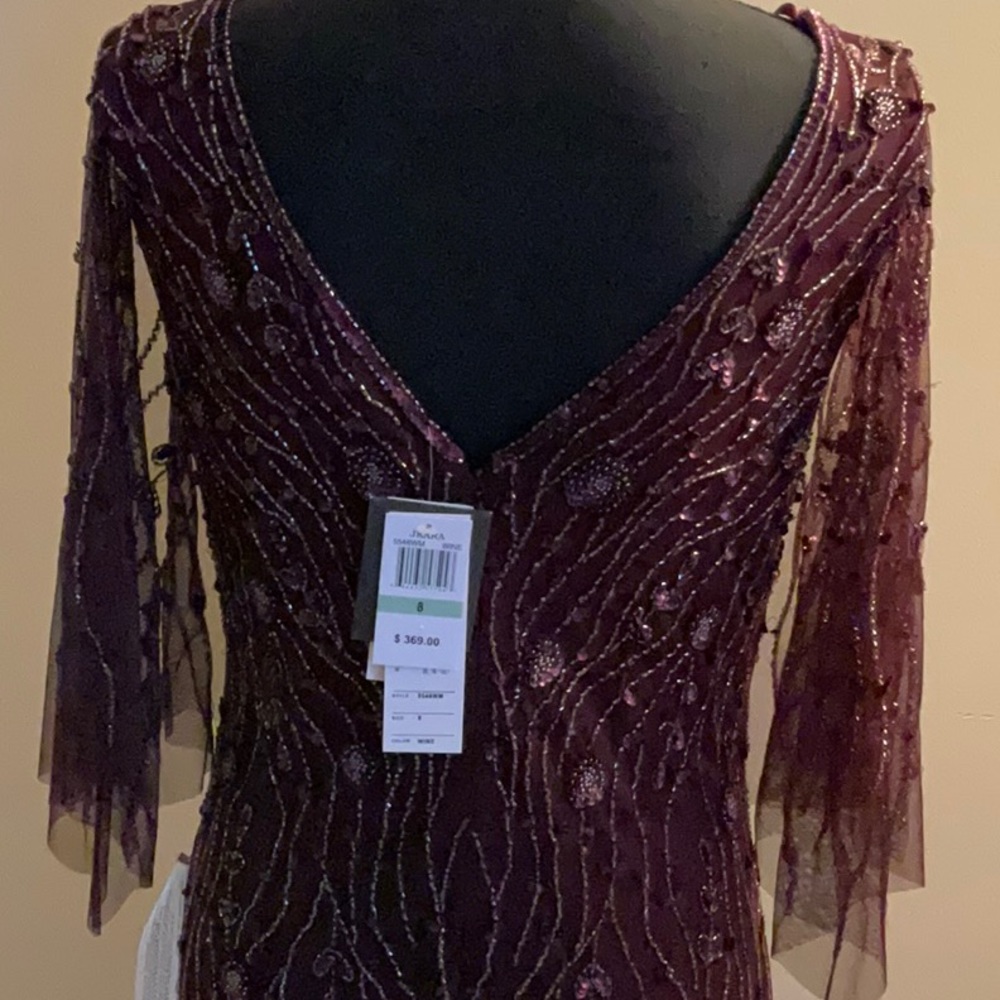 V-Neck Beaded Flutter Sleeve Formal Gown. Mother of the Bride Dress - Picture 2 of 8